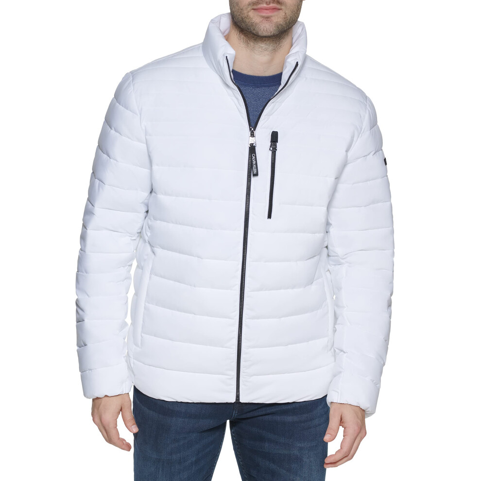 Calvin Klein Mens Lightweight Water Resistant Packable Down Puffer Jacket Standard and Big  Tall  White  Small