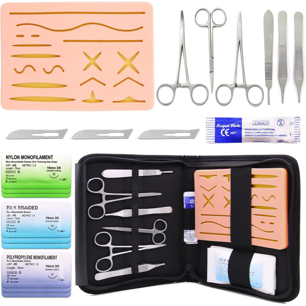 Suture Training Kit  Medical Suture Practice Kit Include 17 PreCut Wounds Suture Pad  Suture Tools  Suture Thread and Needle