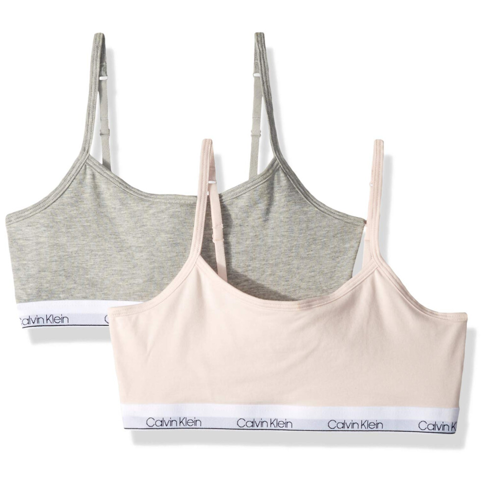 Calvin Klein Girls Big Modern Cotton Classic Crop  2 Pack  Crystal PinkHeather Grey  Big Girls XLarge  1414