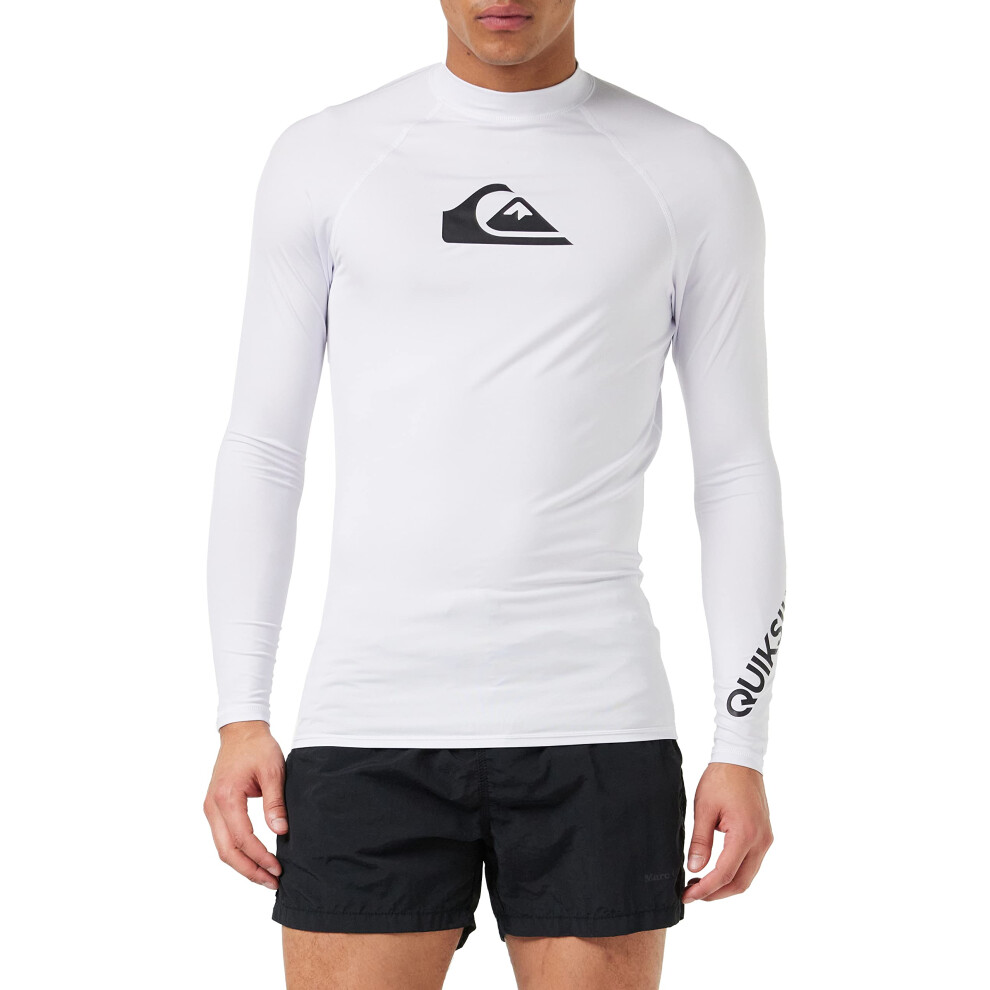 Quiksilver mens All Time Long Sleeve Rashguard Upf 50 Sun Protection Surf Rash Guard Shirt  White  Medium US