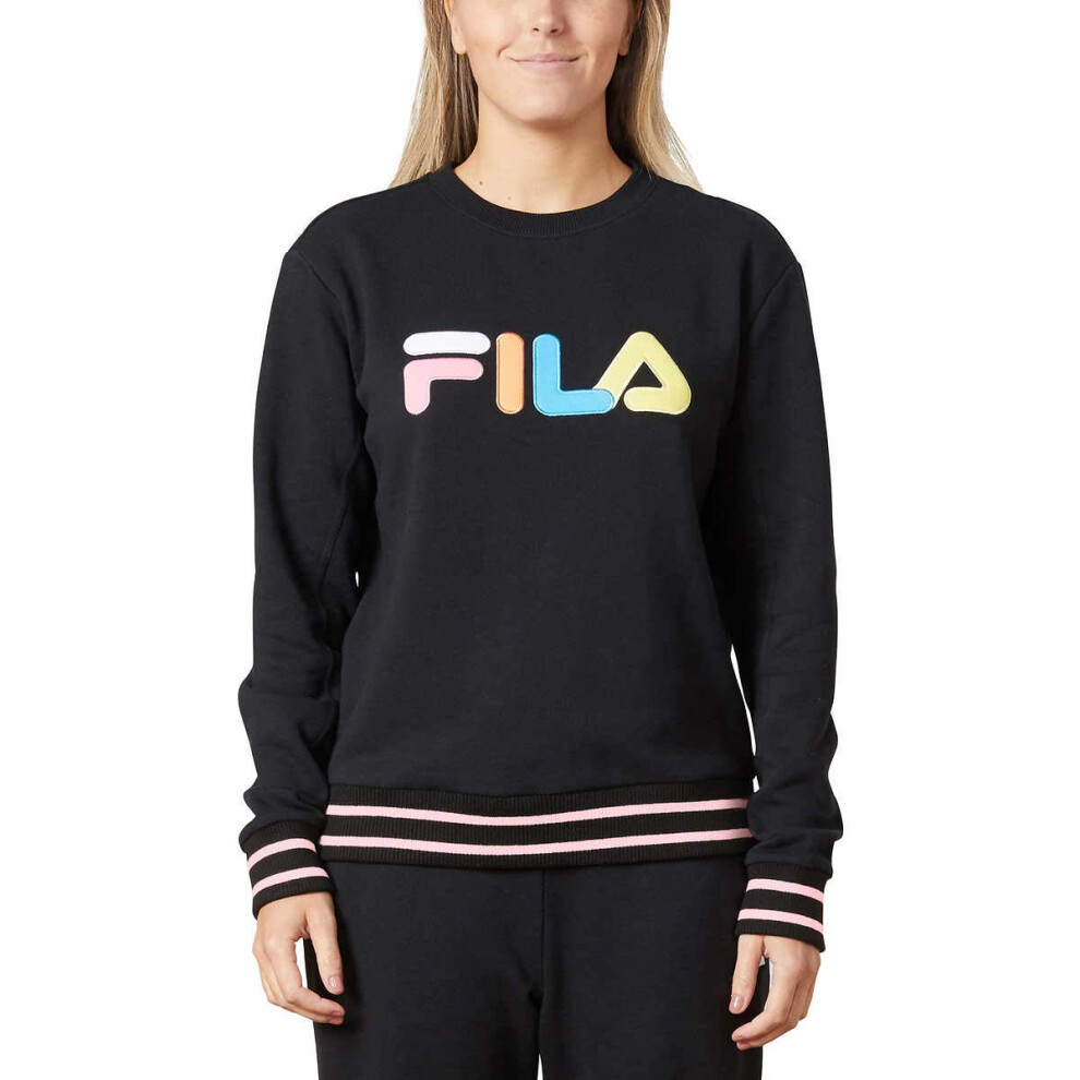 Fila Womens Terry Crewneck Sweatshirt BlackCandy Pink  Medium