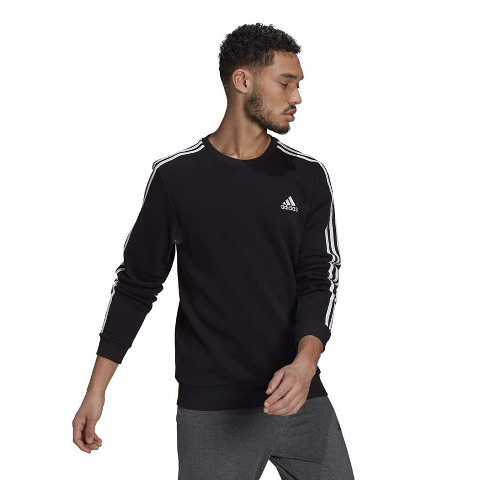 adidas Mens Essentials Fleece 3Stripes Sweatshirt  BlackWhite  XXLargeTall