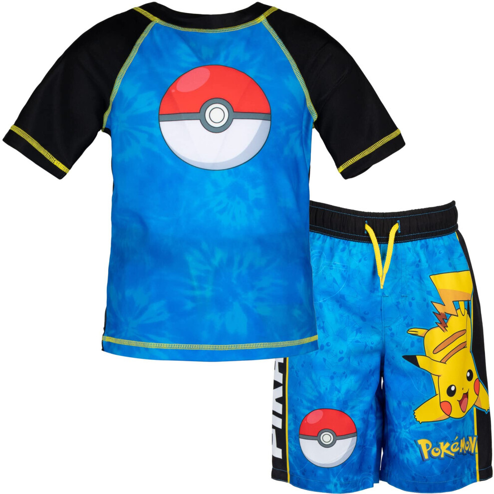 Pokemon Pikachu Little Boys Rash Guard and Swim Trunks Outfit Set Blue 56