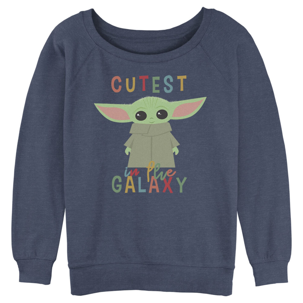 Juniors Star Wars The Mandalorian Grogu Cutest in the Galaxy Sweatshirt  Blue Heather  Medium