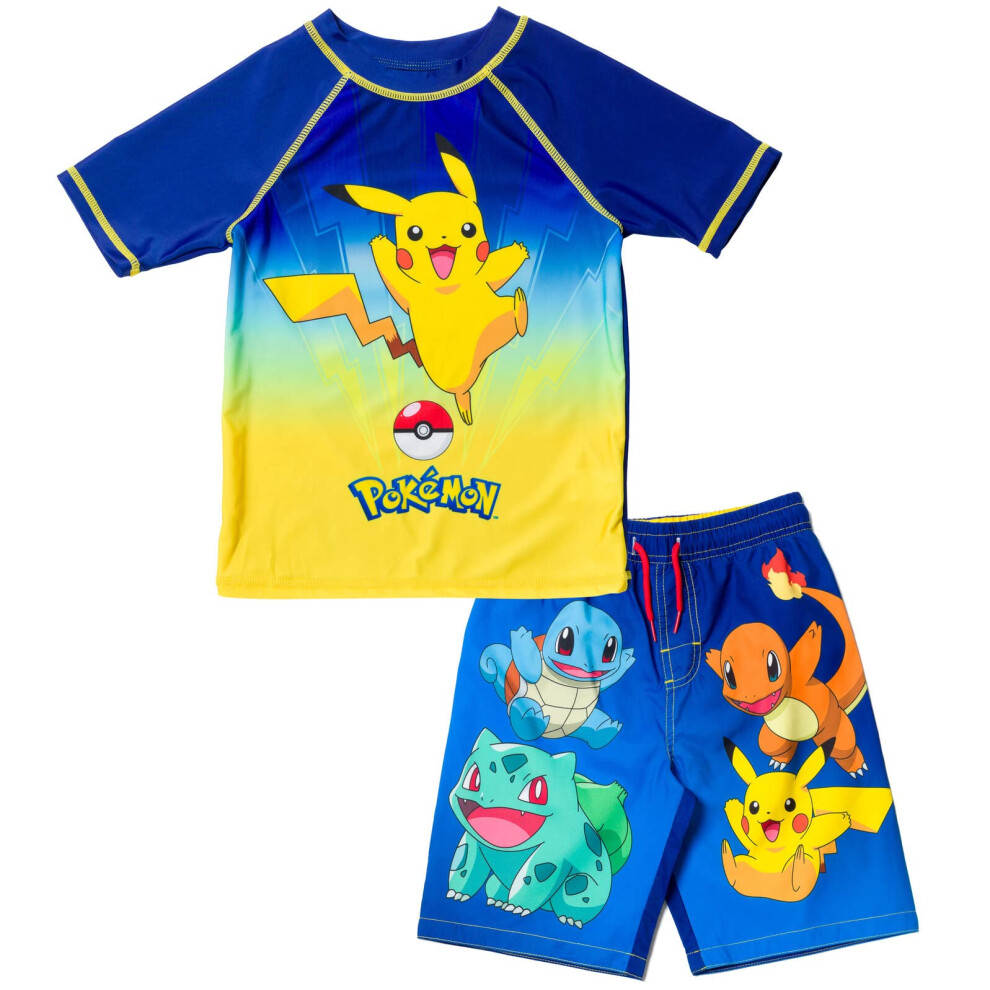 Pokemon Bulbasaur Charmander Squirtle Pikachu Little Boys Rash Guard and Swim Trunks Outfit Set Multicolor 4