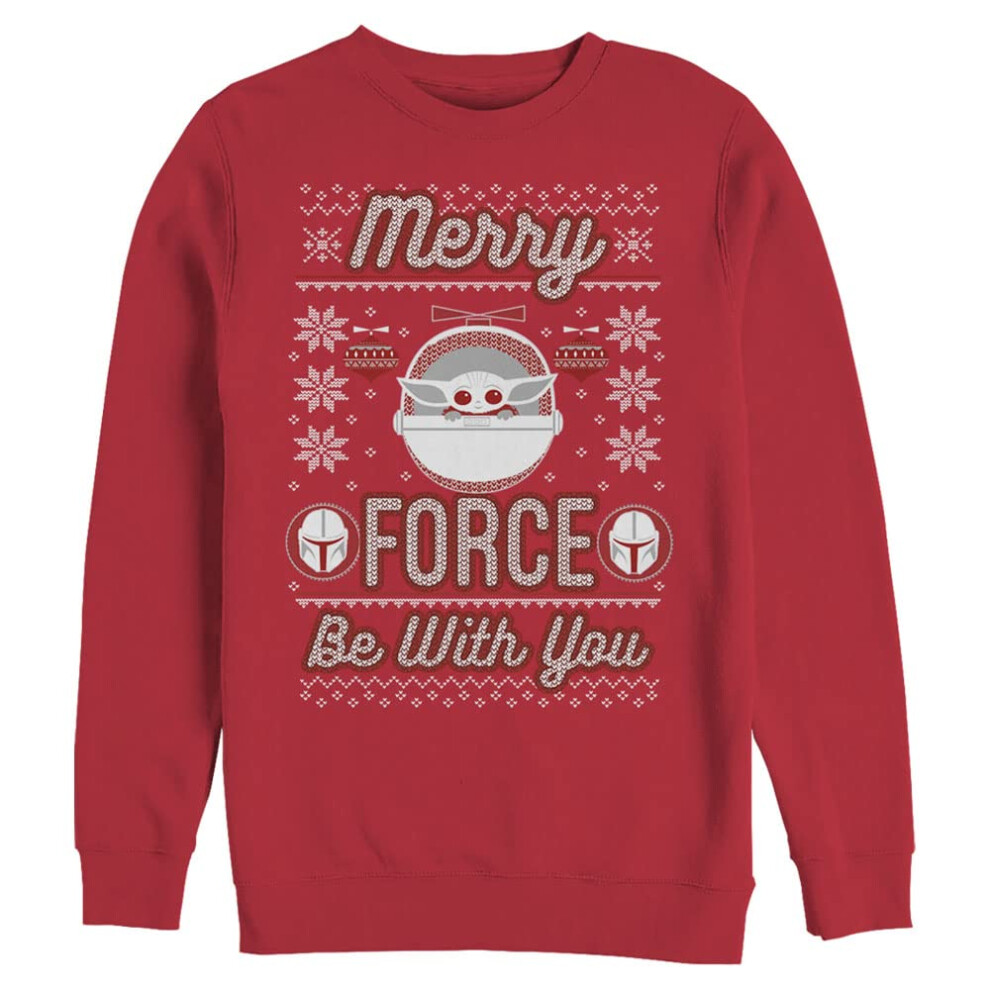 Star Wars Mandalorian Merry Force Child Mens Pullover Crew Fleece  Red  XXLarge