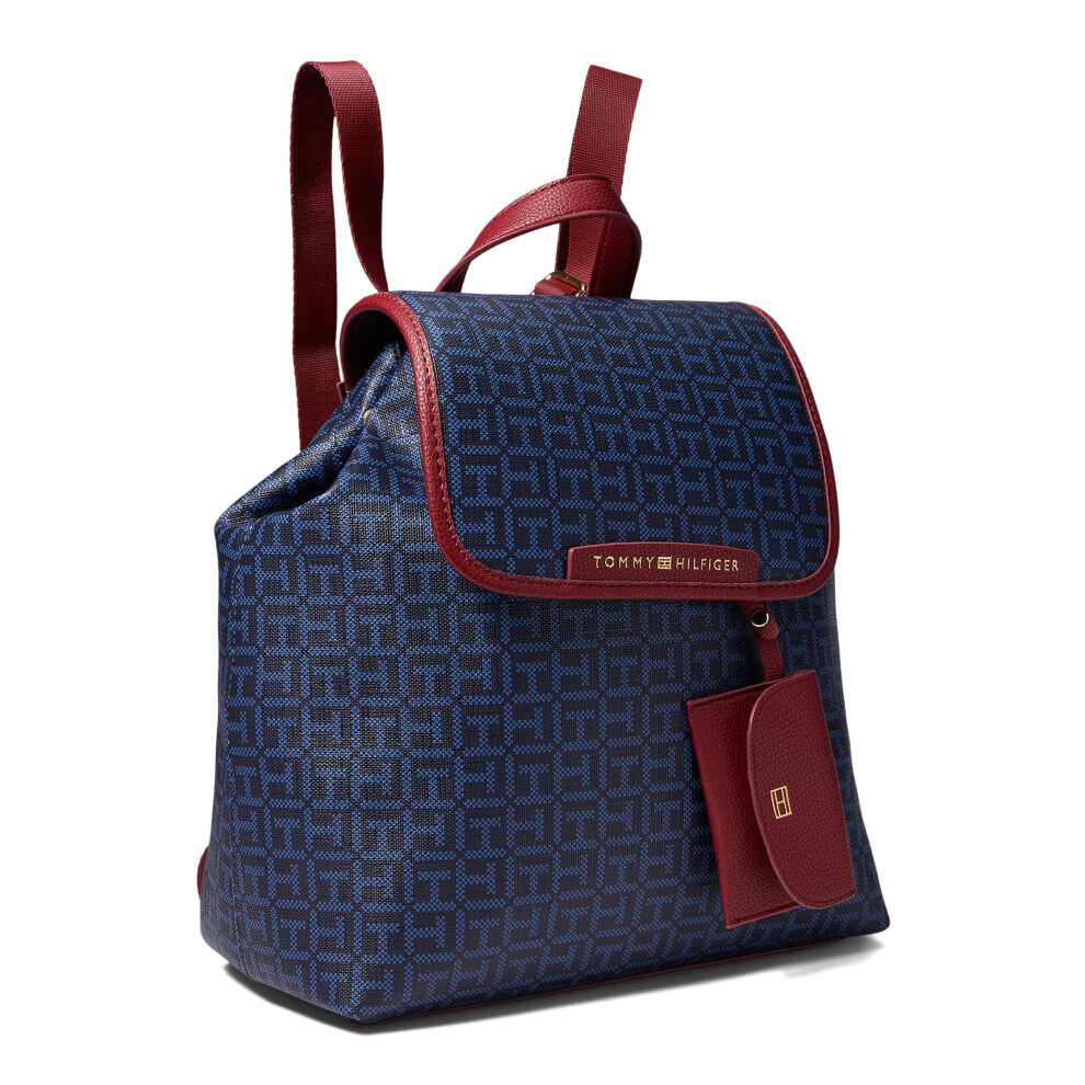 Tommy Hilfiger Kennedy II Flap Backpack wHangoffCoated Square Monogram Tommy NavyCharcoal Blue One Size