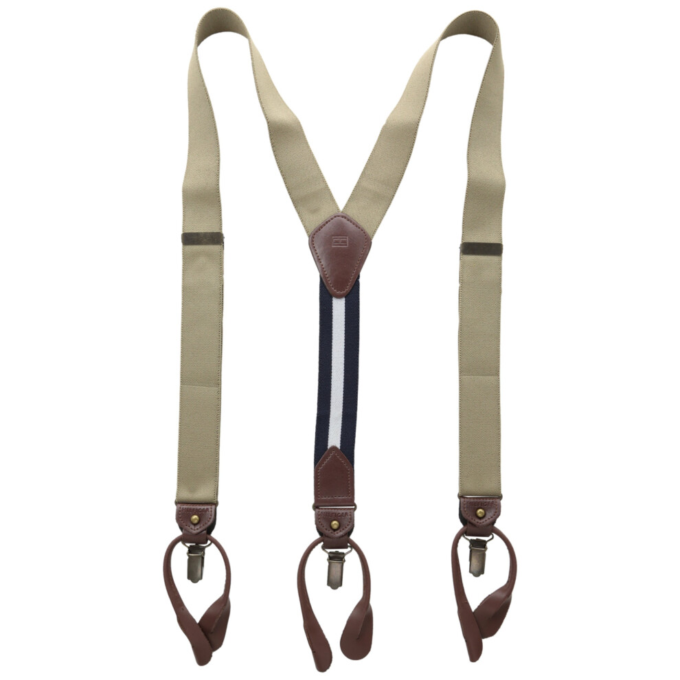 Tommy Hilfiger  Elastic Convertible Button & Clip End Suspenders (Men) Khaki with Brass clips one size