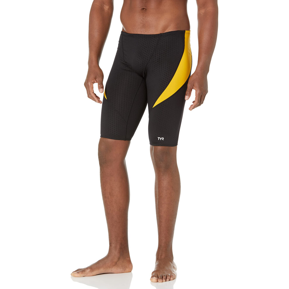 TYR Mens Standard Durafast Elite Curve Splice Jammer Swimsuit  BlackGold  30