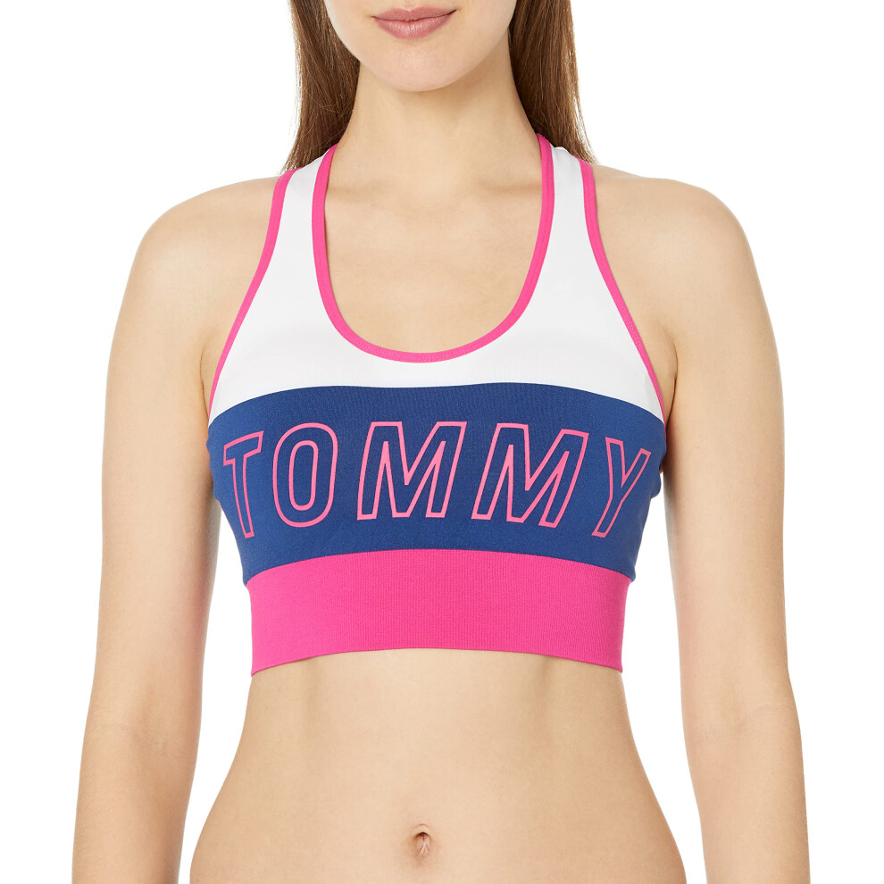 Tommy Hilfiger Womens Performance Sports Bra  Electric MagentaDeep Blue  Small