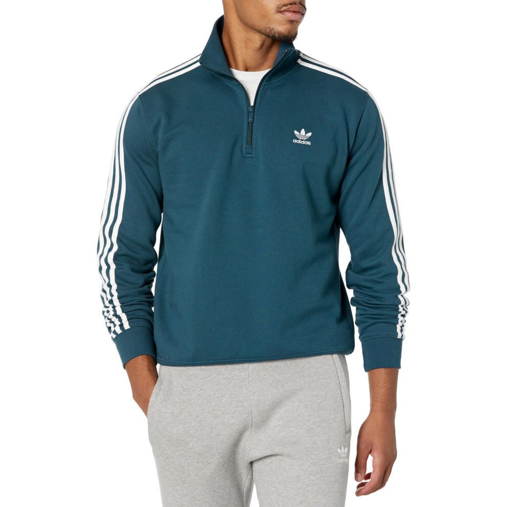 adidas Originals mens Adicolor Classics 3Stripe HalfZip Sweatshirt Arctic NightWhite Small