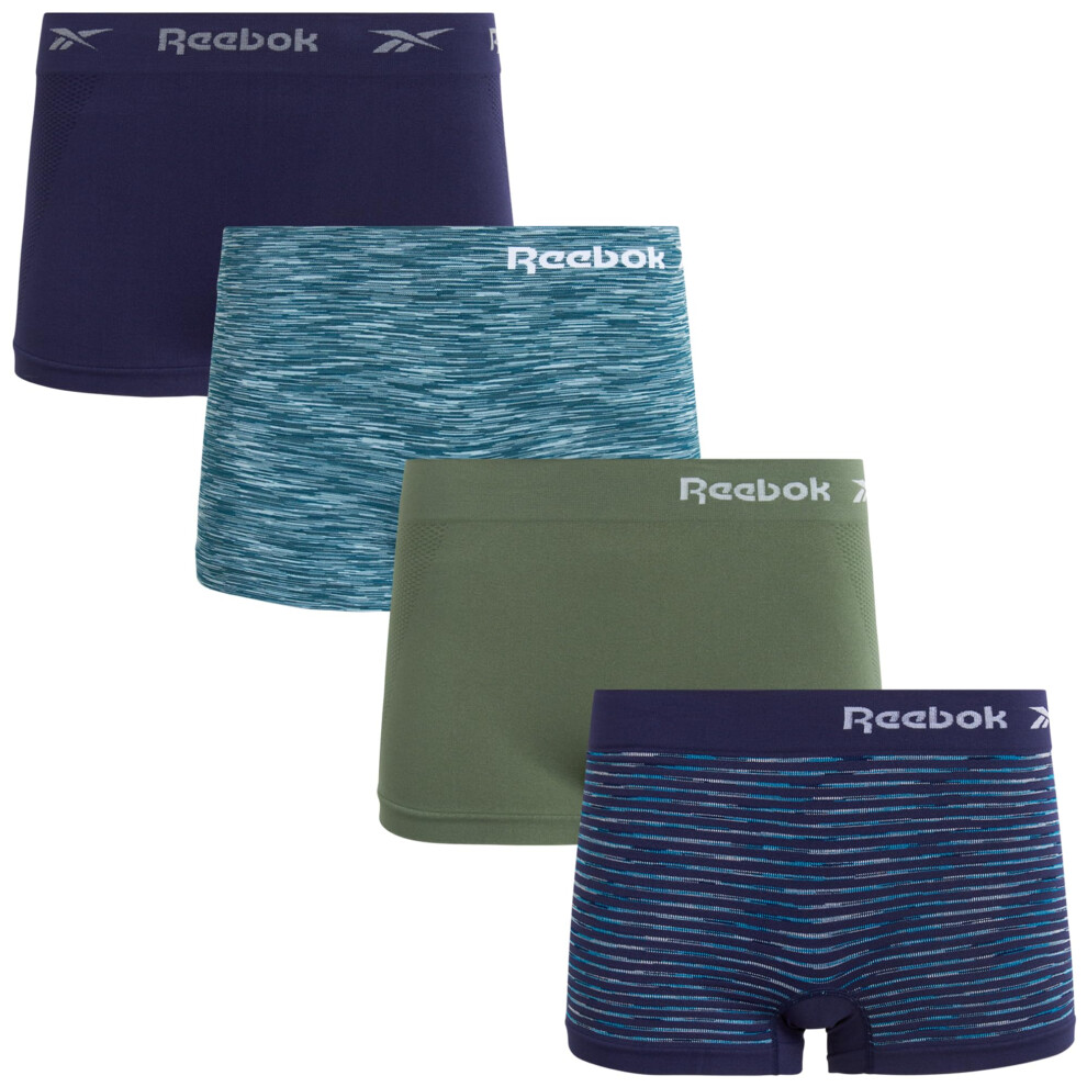 Reebok Womens Underwear  Seamless Boyshort Panties 4 Pack  Size Small  Blue SpacedyeDark ForestBlueTeal