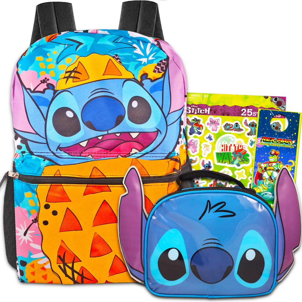 Disney Lilo and Stitch Backpack and Lunch Box Bundle  4 Pc Set With 16 Stitch Print All Over School Bag  Stitch Lunch Bag  an