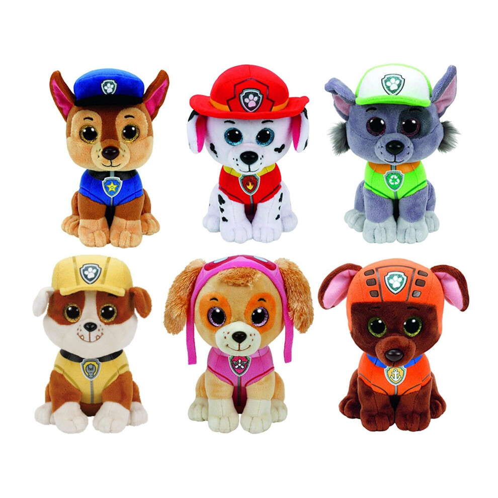 Ty Paw Patrol Beanie Babies  Set of 6 Marshall  Chase  Skye  Rocky  Rubble and Zuma