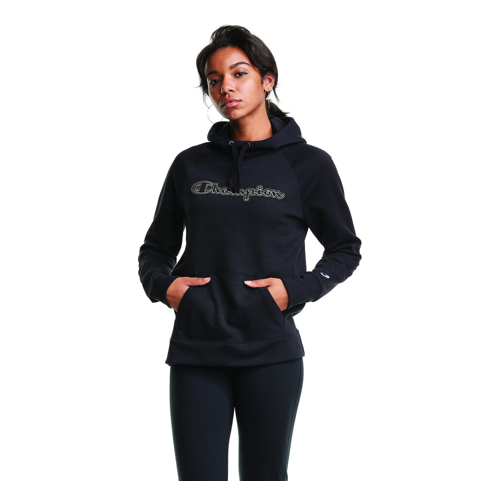 Champion Womens Powerblend Hoodie  Script Outline  Black586961  XSmall