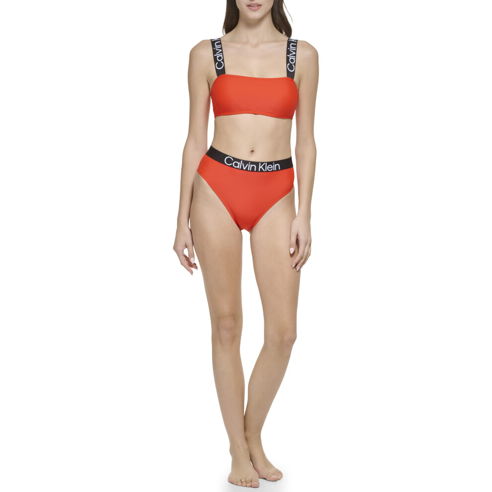 Calvin Klein Womens Standard Bra Top with Removable Soft Cups High Waist Bottom Logo Elastic 2 Piece Set  Vermillion