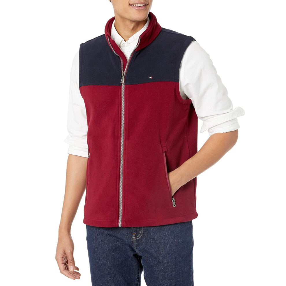 Tommy Hilfiger Mens Polar Fleece Vest  NavyRed  Large