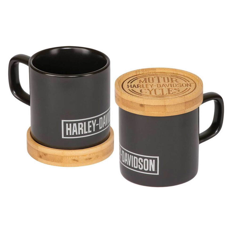 HarleyDavidson Circle Logo Ceramic Mug wCoaster Set  Matte Black  11 oz