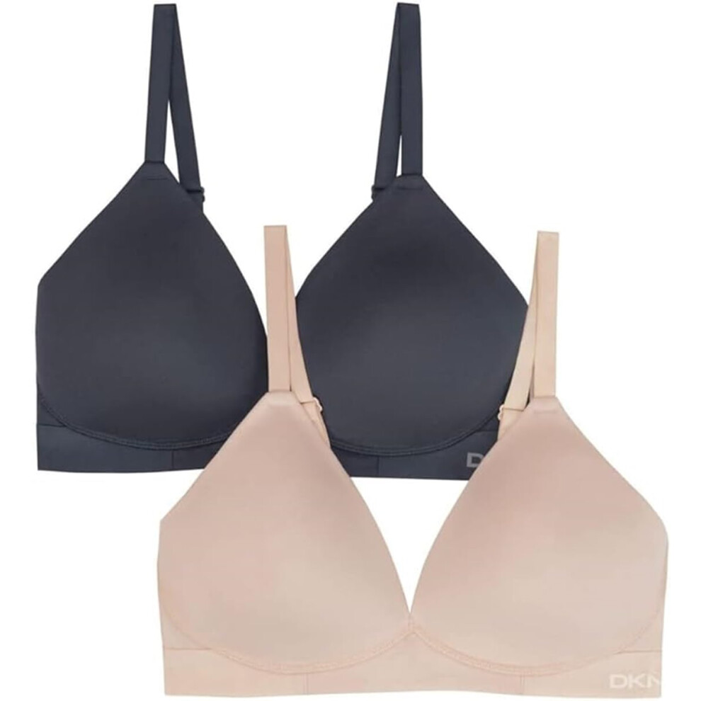 DKNY Ladies 2 Pack Wireless Microfiber Plunge Bra as1  Alpha  l  Regular  Regular  Standard  Ink Sand  L