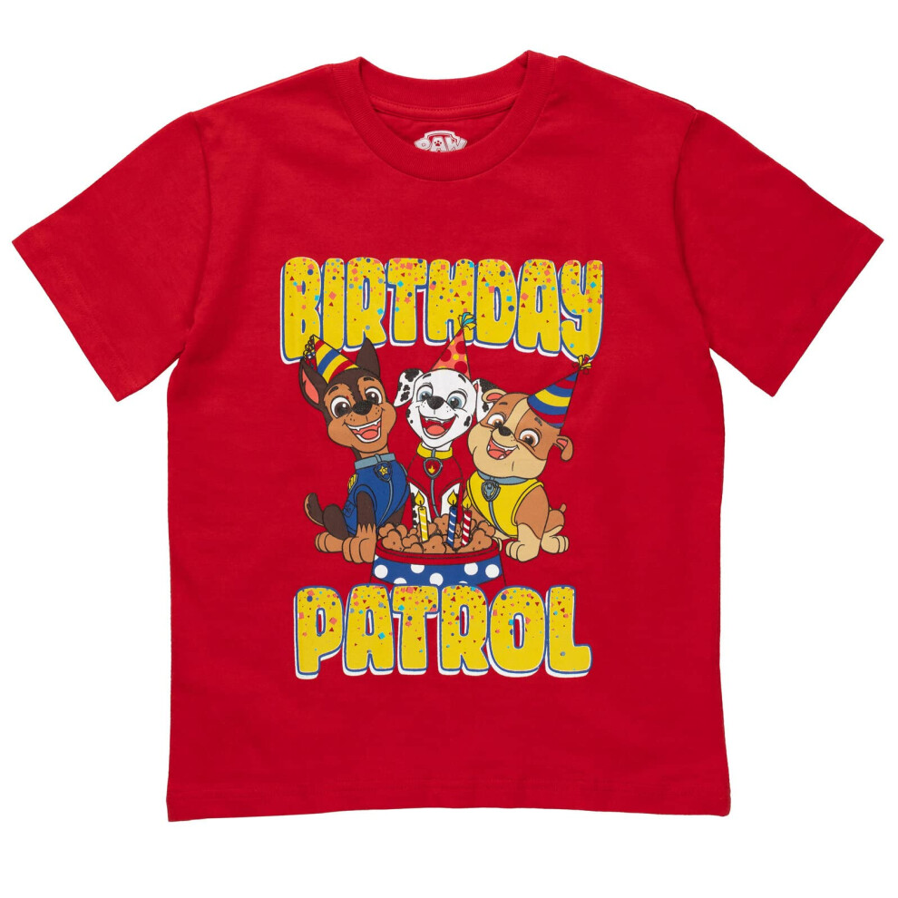 Paw Patrol Nickelodeon Chase Rubble Marshall Birthday Little Boys Graphic TShirt Red 78