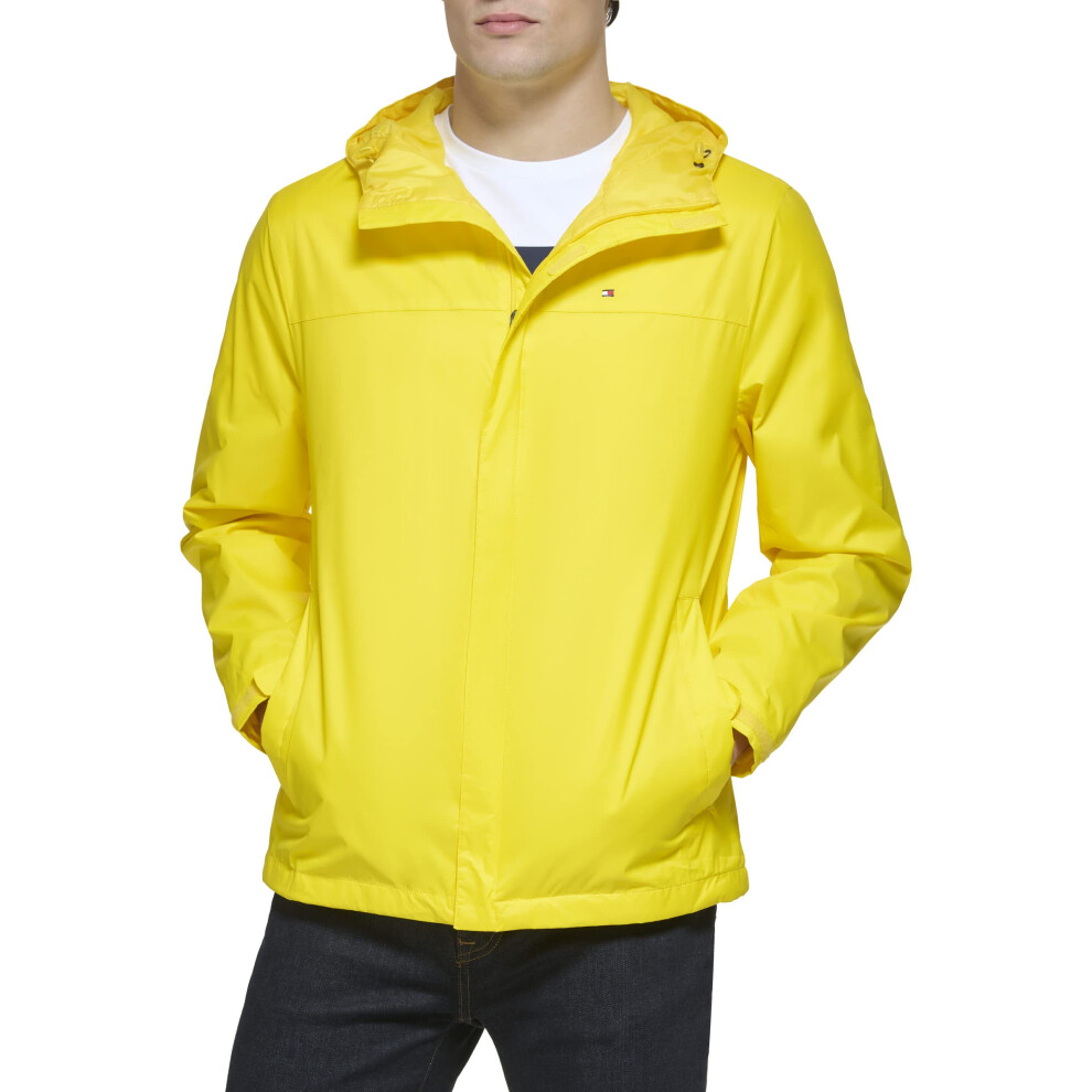 Tommy Hilfiger Mens Lightweight Breathable Waterproof Hooded Jacket  Cyber Yellow  Large