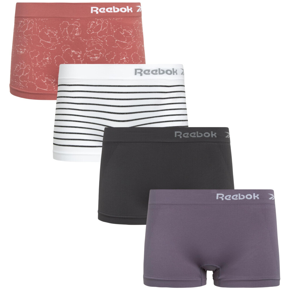 Reebok Womens Underwear  Seamless Boyshort Panties 4 Pack  Size Large  RoseWhite StripeBlackened PearlCadet