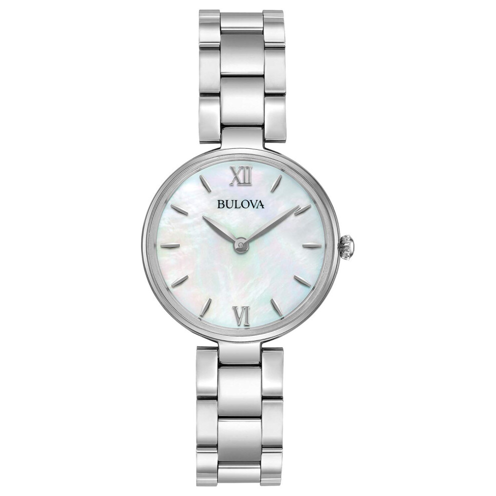 Bulova Ladies Classic Stainless Steel 2Hand Quartz Watch  White MotherofPearl  27mm Dial Style 96L229