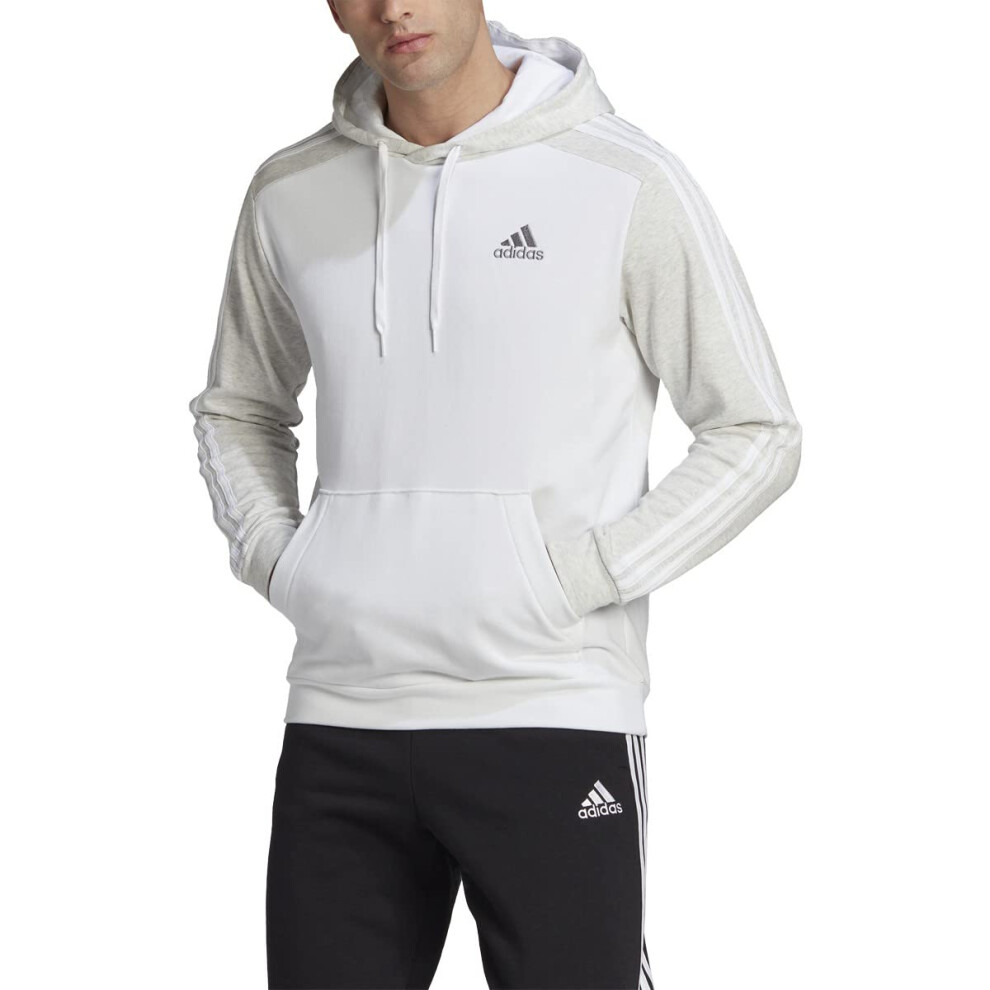 adidas Mens Essentials M  lange French Terry Hoodie  WhiteGrey Melange  Large