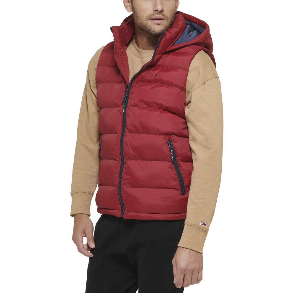 Tommy Hilfiger Mens Hooded Puffer Vest  Red  XXLarge