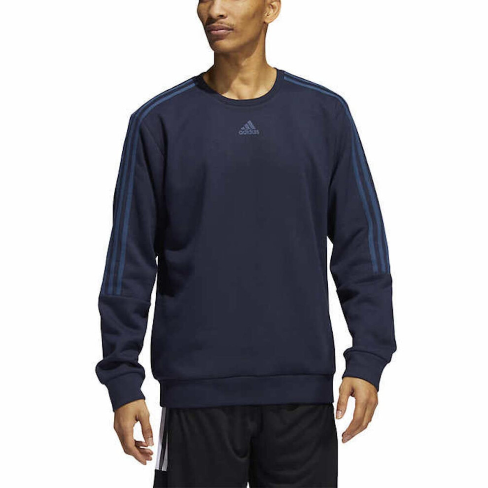 adidas Mens Long Sleeve 3 Stripe Fleece Crew Sweatshirt Pullover XLarge  Legend Ink Navy