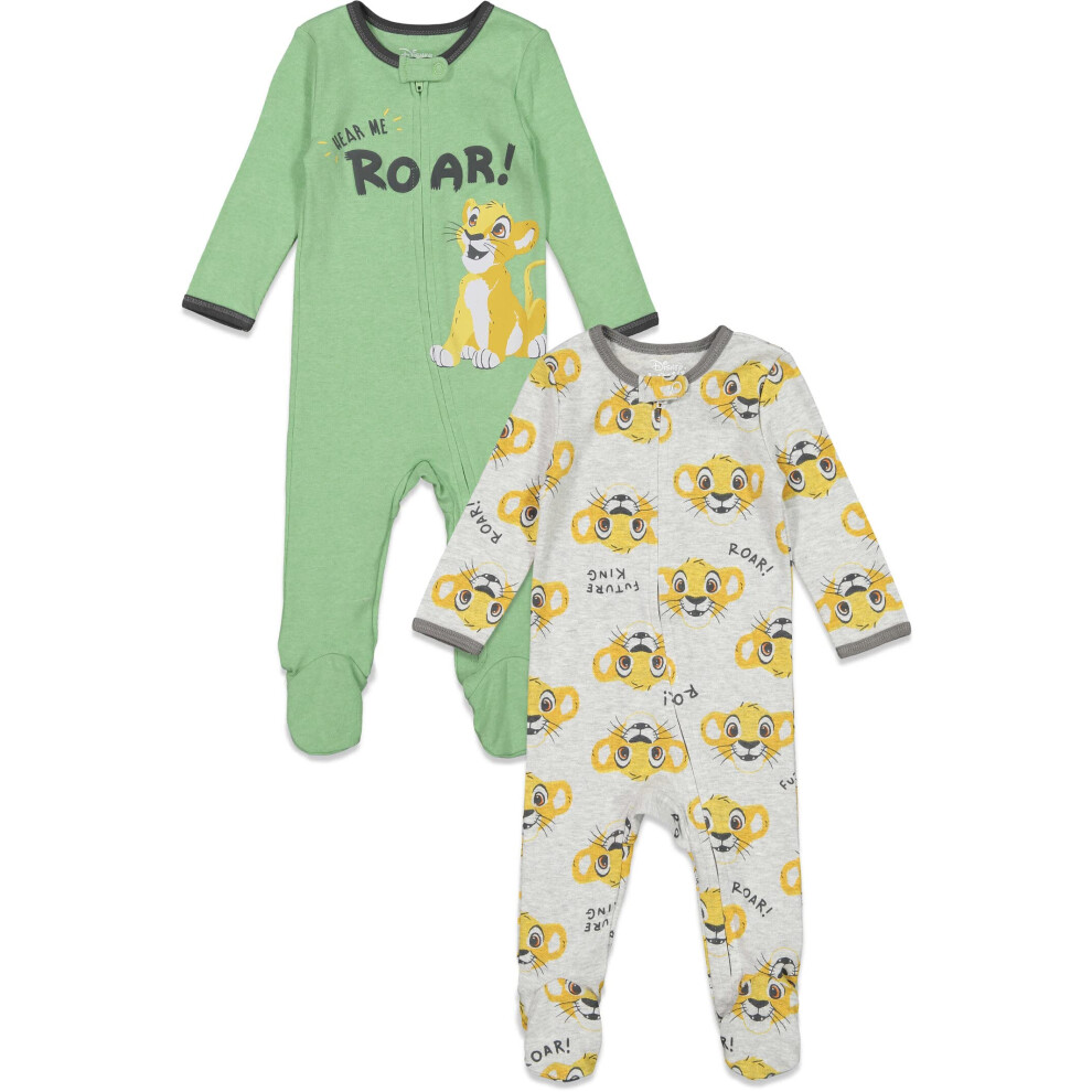 Disney Lion King Simba Infant Baby Boys 2 Pack Zip Up Sleep N Play Coveralls Green 24 Months