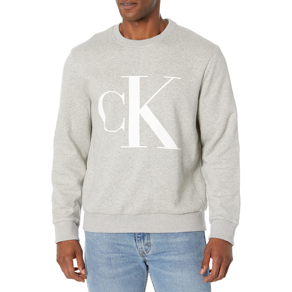 Calvin Klein Mens Monogram Logo Fleece Crewneck Sweatshirt  Heroic Grey Heather  Extra Extra Large