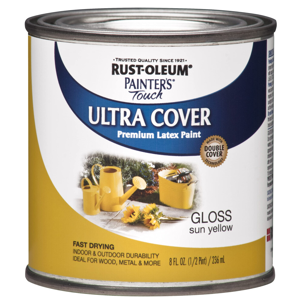 RustOleum 1945730 Painters Touch Latex Paint  Half Pint  Gloss Sun Yellow  8 Fl Oz Pack of 1