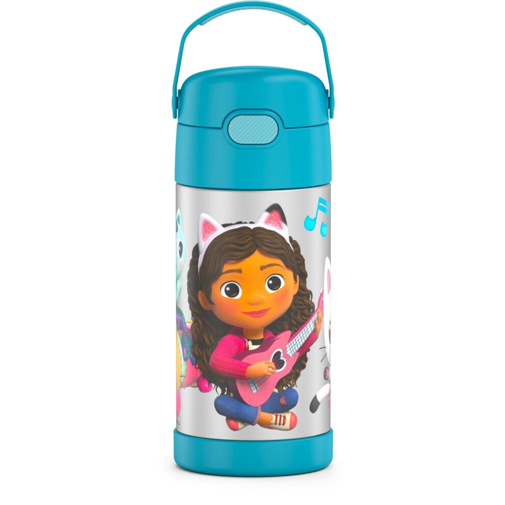 THERMOS FUNTAINER Water Bottle with Straw  12 Ounce  Gabbys Dollhouse  Kids Stainless Steel Vacuum Insulated Water Bottle with