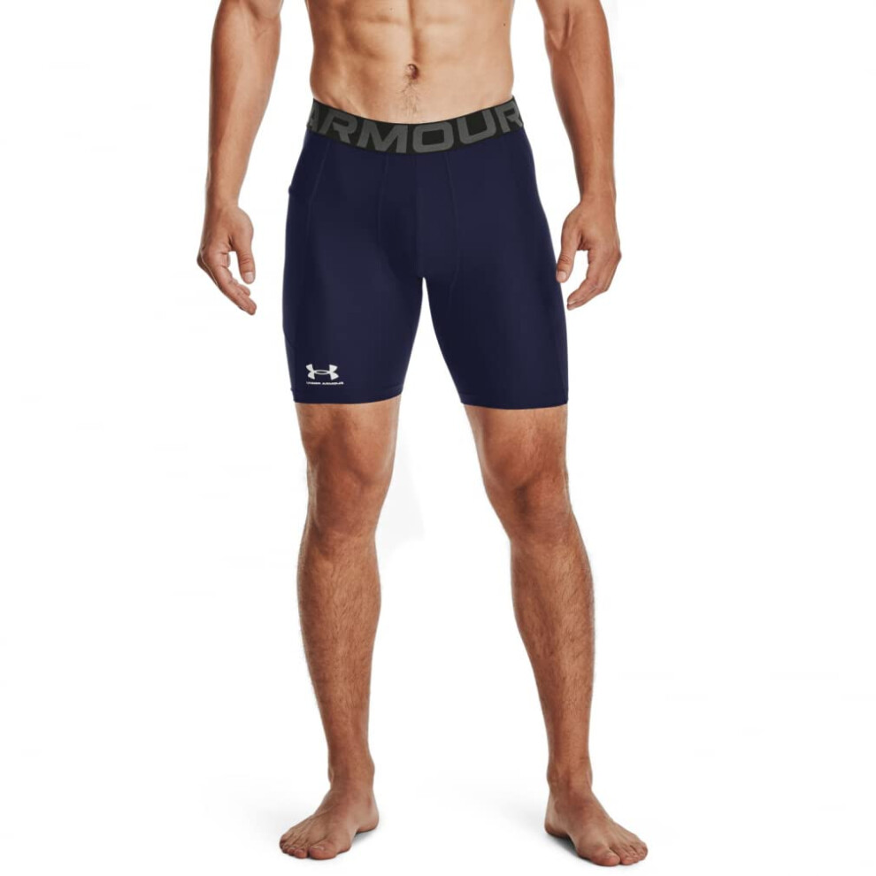 Under Armour Mens Armour HeatGear Compression Shorts  Midnight Navy 410White  Large Tall