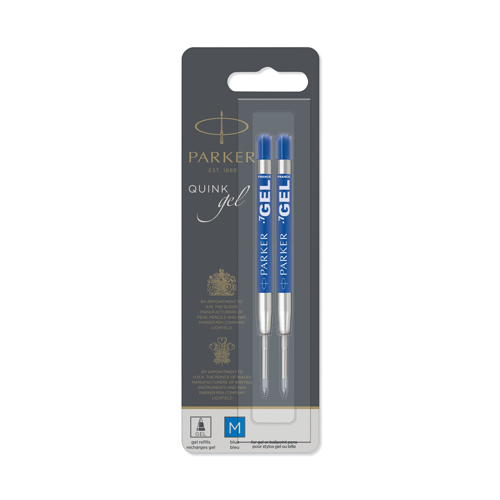 PARKER QUINK Ballpoint Pen Gel Ink Refills  Medium Tip  Blue  2 Count