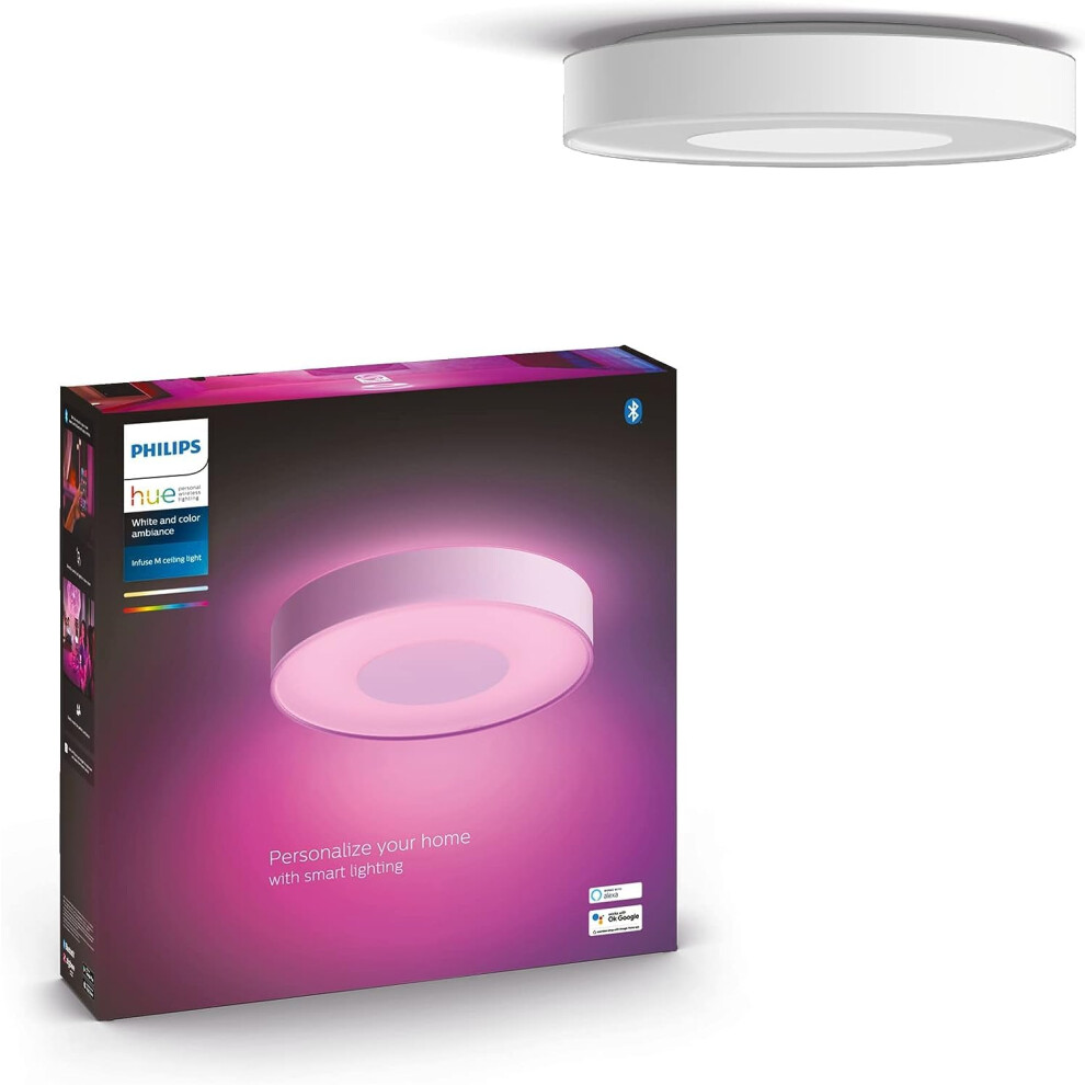 Philips Hue Infuse Medium Ceiling Lamp  White  White and Color Ambiance ColorChanging Smart LED Light  1 Pack  Control with