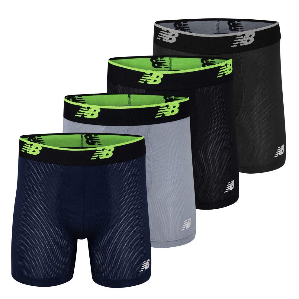 New Balance Mens Standard Mesh 5 with Fly Boxer Brief 4Pack  BlackstSteelPigmentrgBlackrg  Large