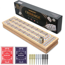 Vamslove Magnetic Cribbage Board 15'' Wooden Folding 3 Track Game Set w/Instruction Storage Slots for 2 Playing Cards/Pegs Card Games for Travel F