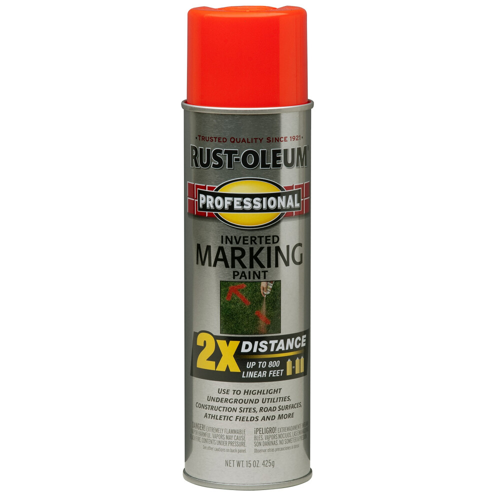 RustOleum 266590 Professional 2X Distance Inverted Marking Spray Paint  15 oz  Fluorescent RedOrange