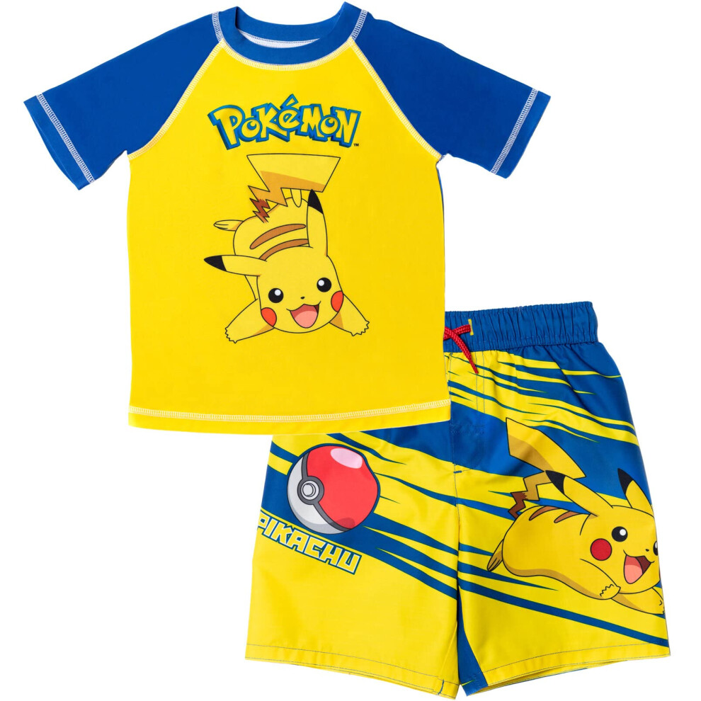 Pokemon Pikachu Big Boys Rash Guard and Swim Trunks Outfit Set YellowMulticolor 8