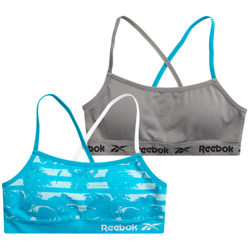 Reebok Girls Bralette  Seamless Racerback Crop Cami Bralette with Removable Pads 2 Pack  Size Small  Scuba BlueGrey