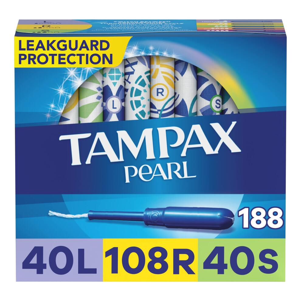 Tampax Pearl Plastic Tampons  LightRegularSuper Absorbency Multipack  188 Count  Unscented 47 Count  Pack of 4  188 Count To