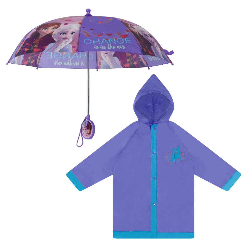 Disney Frozen Elsa Anna Rain Poncho and Umbrella Set  Blue Purple  45T US