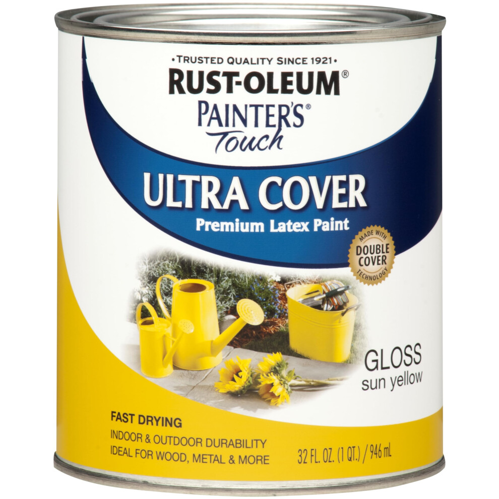 RustOleum 1945502 Painters Touch Brush On Paint  1 Quarts Pack of 1  Gloss Sun Yellow  32 Fl Oz