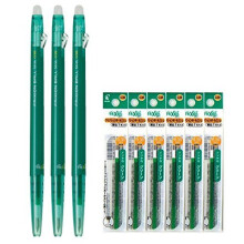 Pilot FriXion Ball Slim 038 Indragbar raderbar gelblckpenna Extra fin punkt 0,38 mm grnt blck 3 pennor & 6 pfyllningar vrdeset