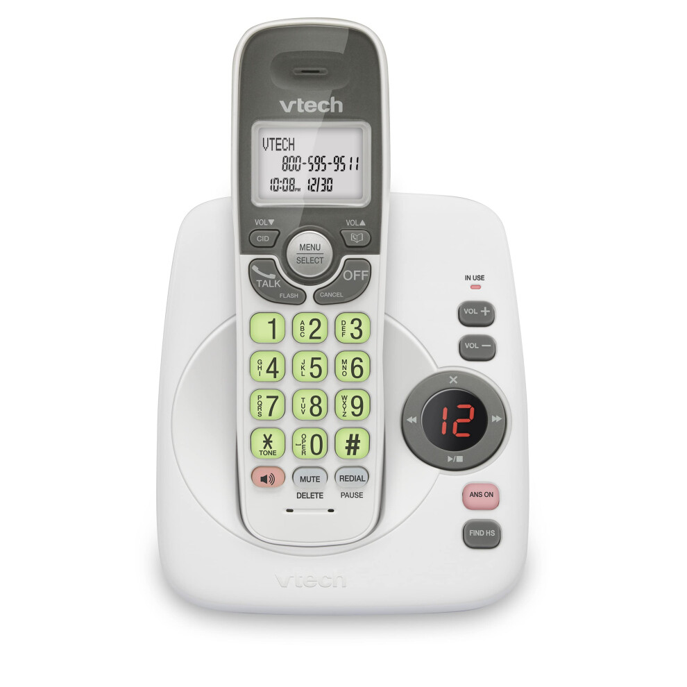 VTech DECT 60 Cordless Home Phone with Answering Machine  Backlit Display  Speakerphone  Caller ID  1000 ft Range  WhiteGrey