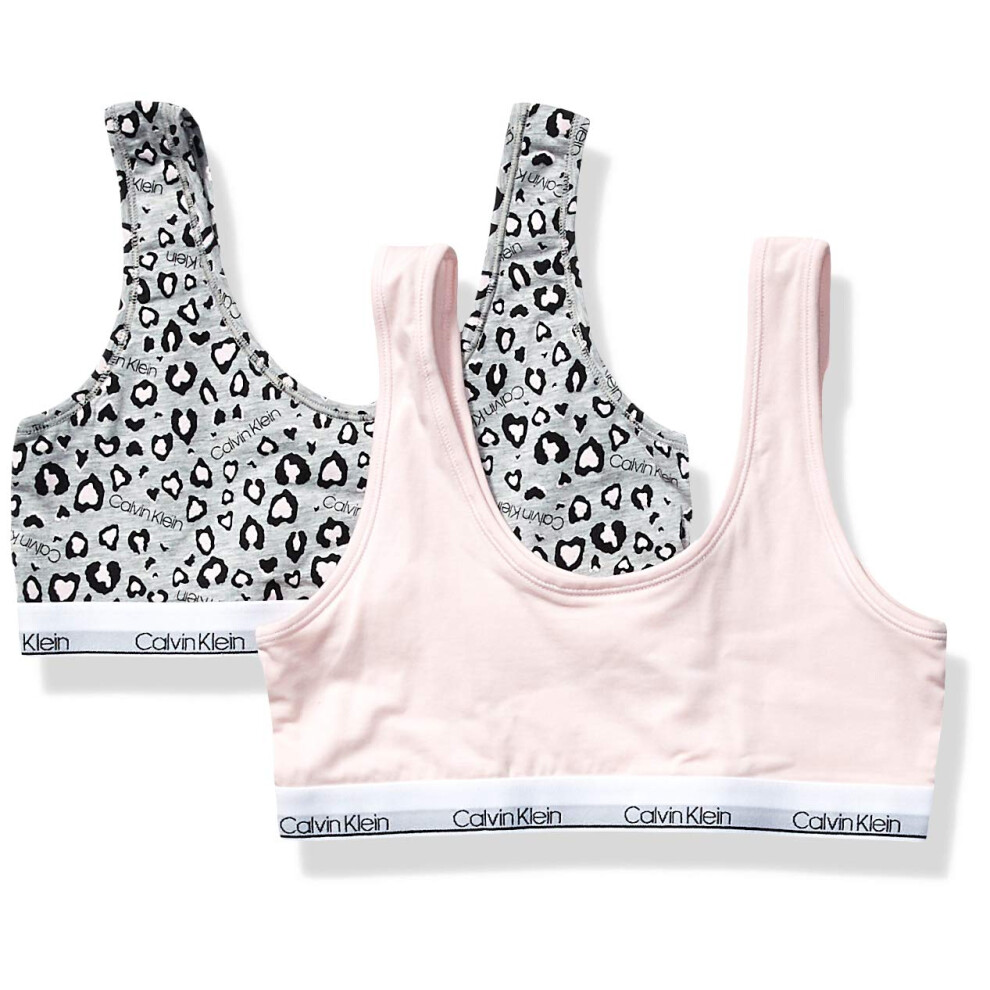 Calvin Klein Little Girls Modern Cotton Bralette 2 Pack  Ck Leo Heather  Crystal Pink  XLarge