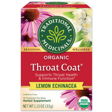 Traditional Medicinals, Throat Coat Biologique, Citron Echinacée, Sans Caféine, 16 Sachets de Thé Emballés, 1,13 oz (32 g)