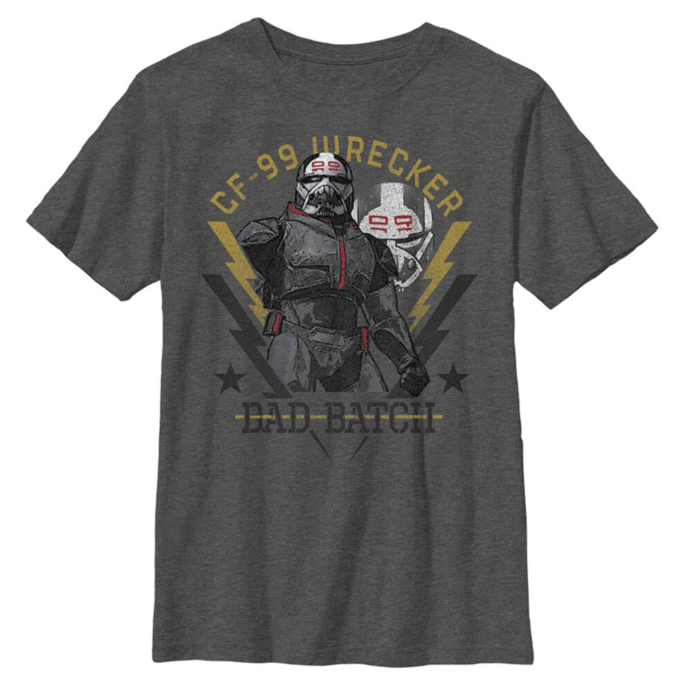 Star Wars Bad Batch Wrecker Army Crate Boys Crew Tee  Charcoal Heather  Medium